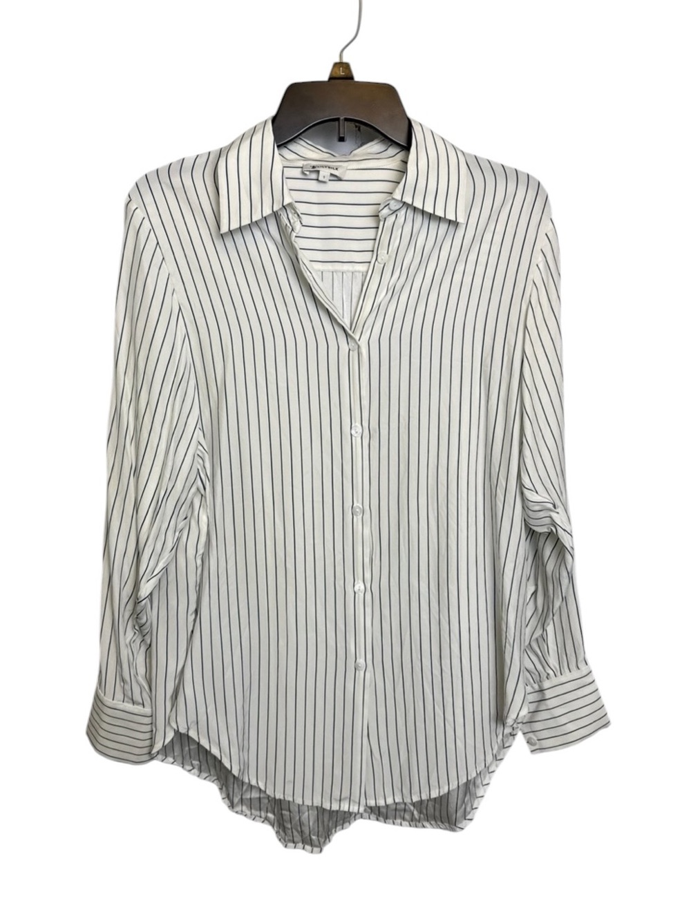 Lilysilk white striped button down blouse preppy mulberry silk stunning chic